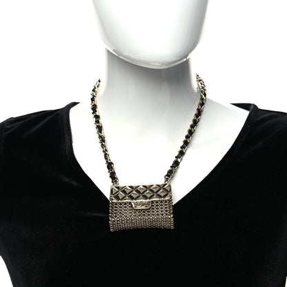 Chanel Metal Lambskin Chain Micro Bag Necklace Gold Black 2 of 5