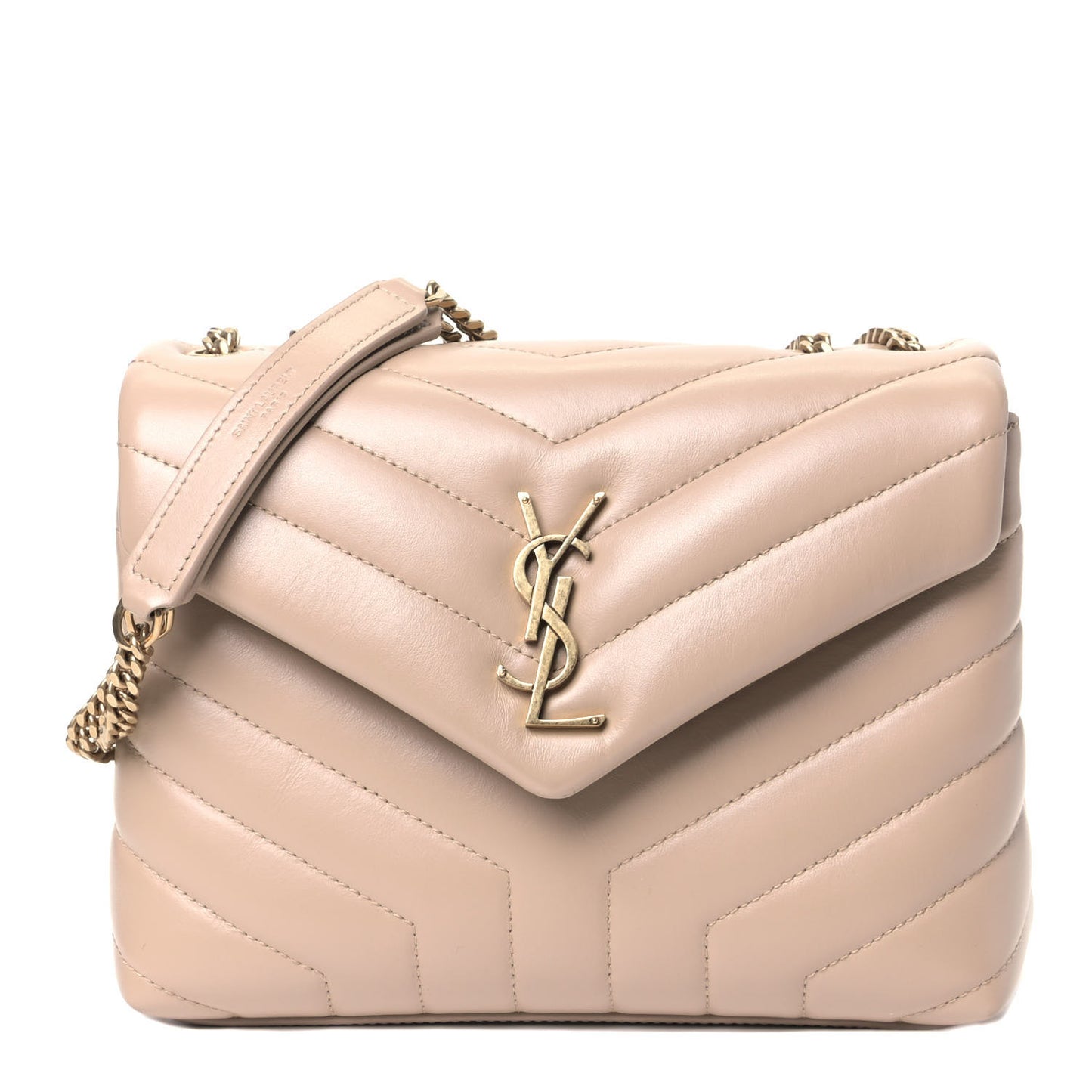 Calfskin Y Quilted Monogram Small Loulou Chain Satchel Dark Beige