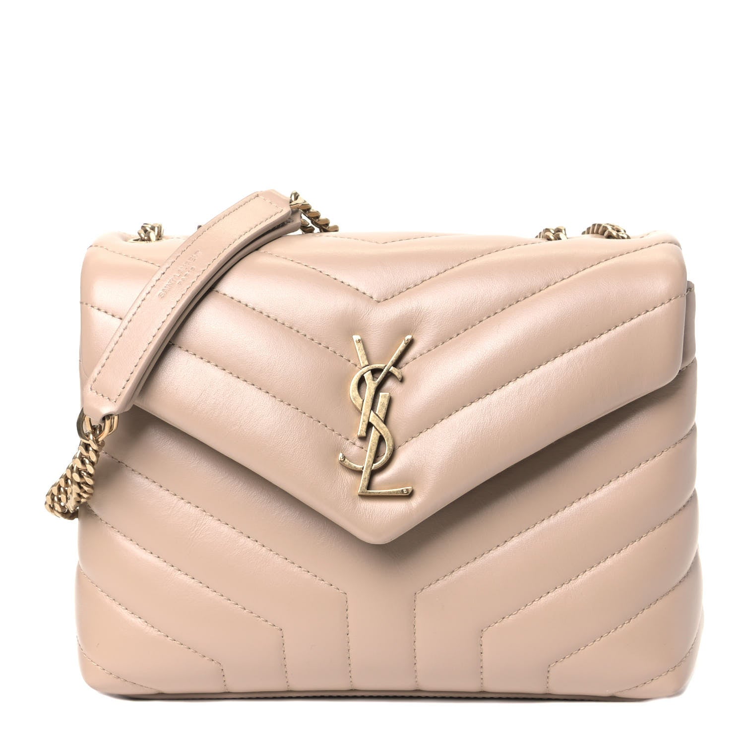 Saint Laurent Calfskin Y Quilted Monogram Small Loulou Chain Satchel Dark Beige 1 of 5