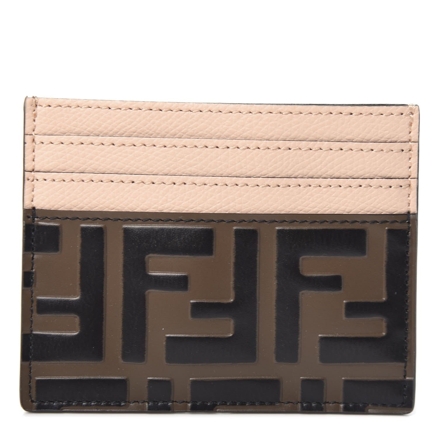 Fendi Vitello Cruise Bi-Color FF 1974 Embossed Card Holder Maya Black Light Rose 1 of 5