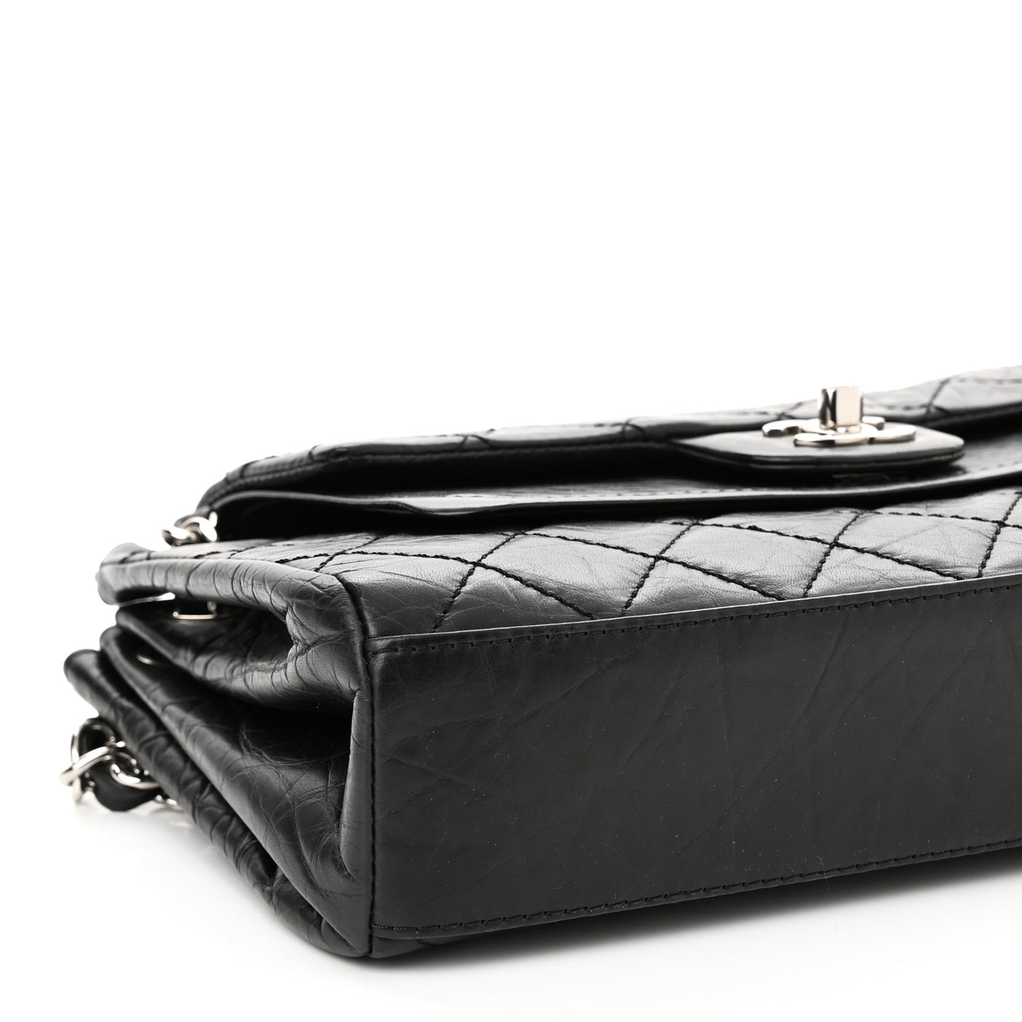 Aged Calfskin Quilted Medium Accordion Flap Black