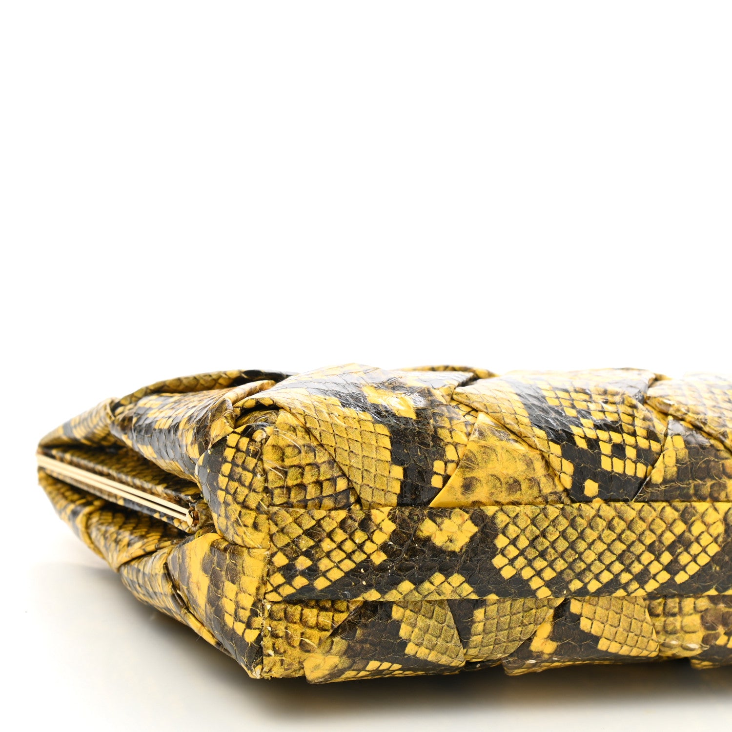 Nancy Gonzalez Snakeskin Woven Large Frame Chain Clutch Yellow 7 of 8