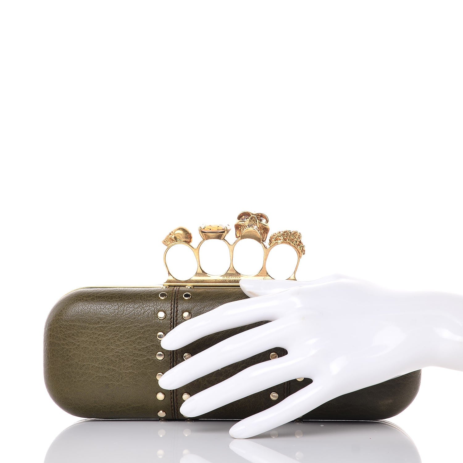 Alexander McQueen Nappa Skull Studded Knuckle Box Clutch Green 2 of 8