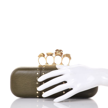 Alexander McQueen Nappa Skull Studded Knuckle Box Clutch Green 2 of 8