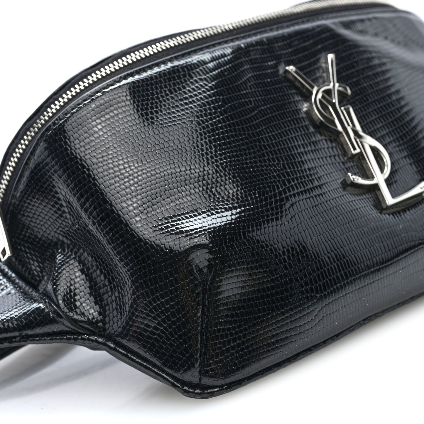 Lizard Embossed Calfskin Belt Bag Black