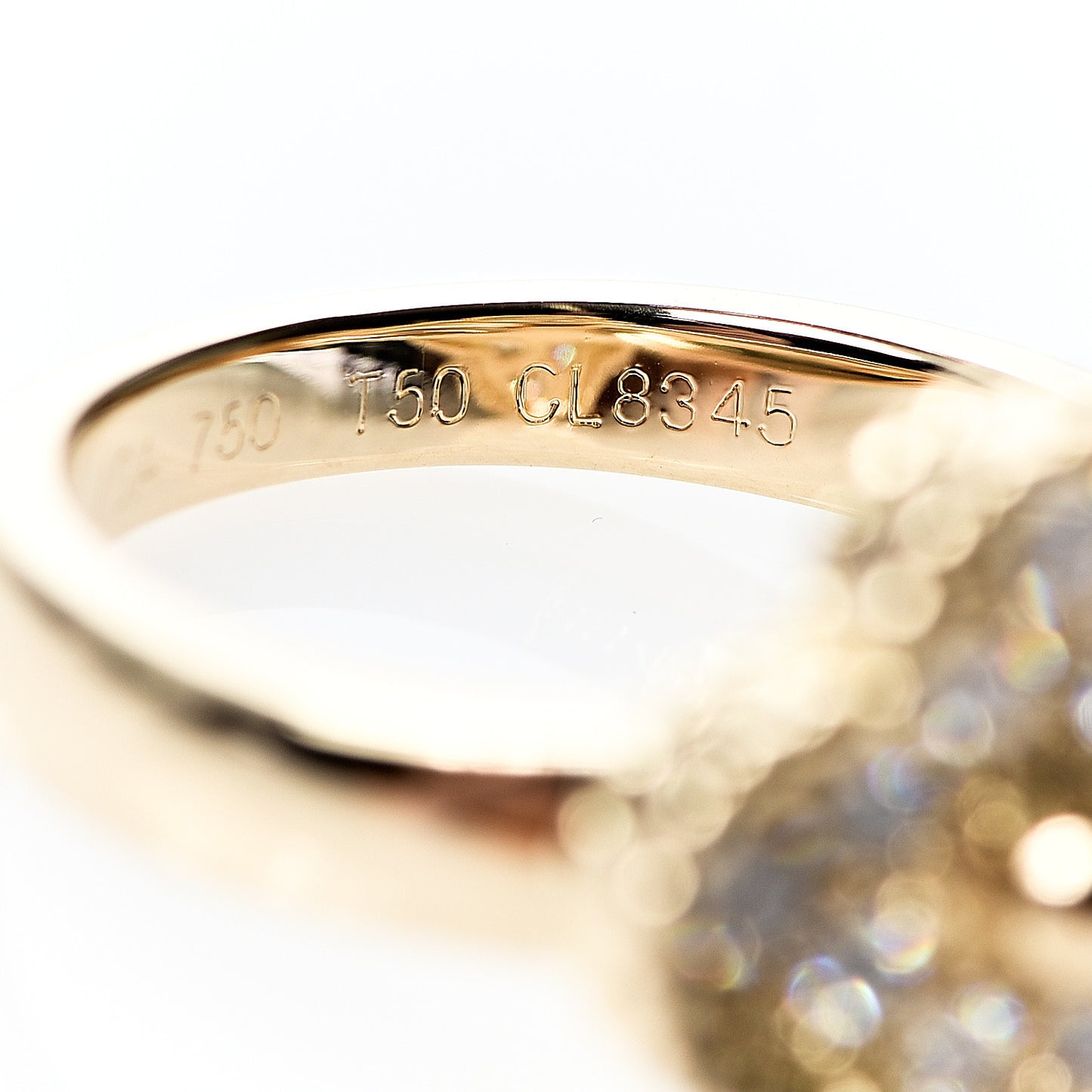 18K Yellow Gold Diamond Vintage Alhambra Ring 50 5.25