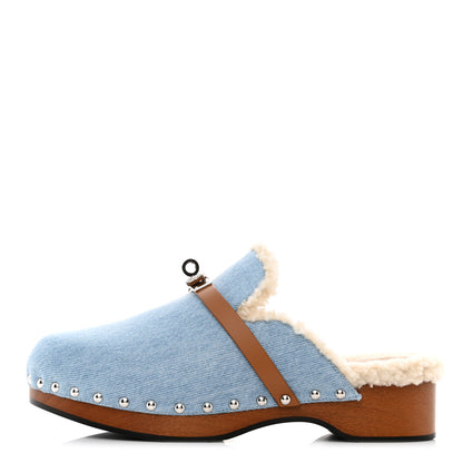 Hermes Denim Wool Carlotta Mules 39 Bleu Clair Naturel 1 of 7