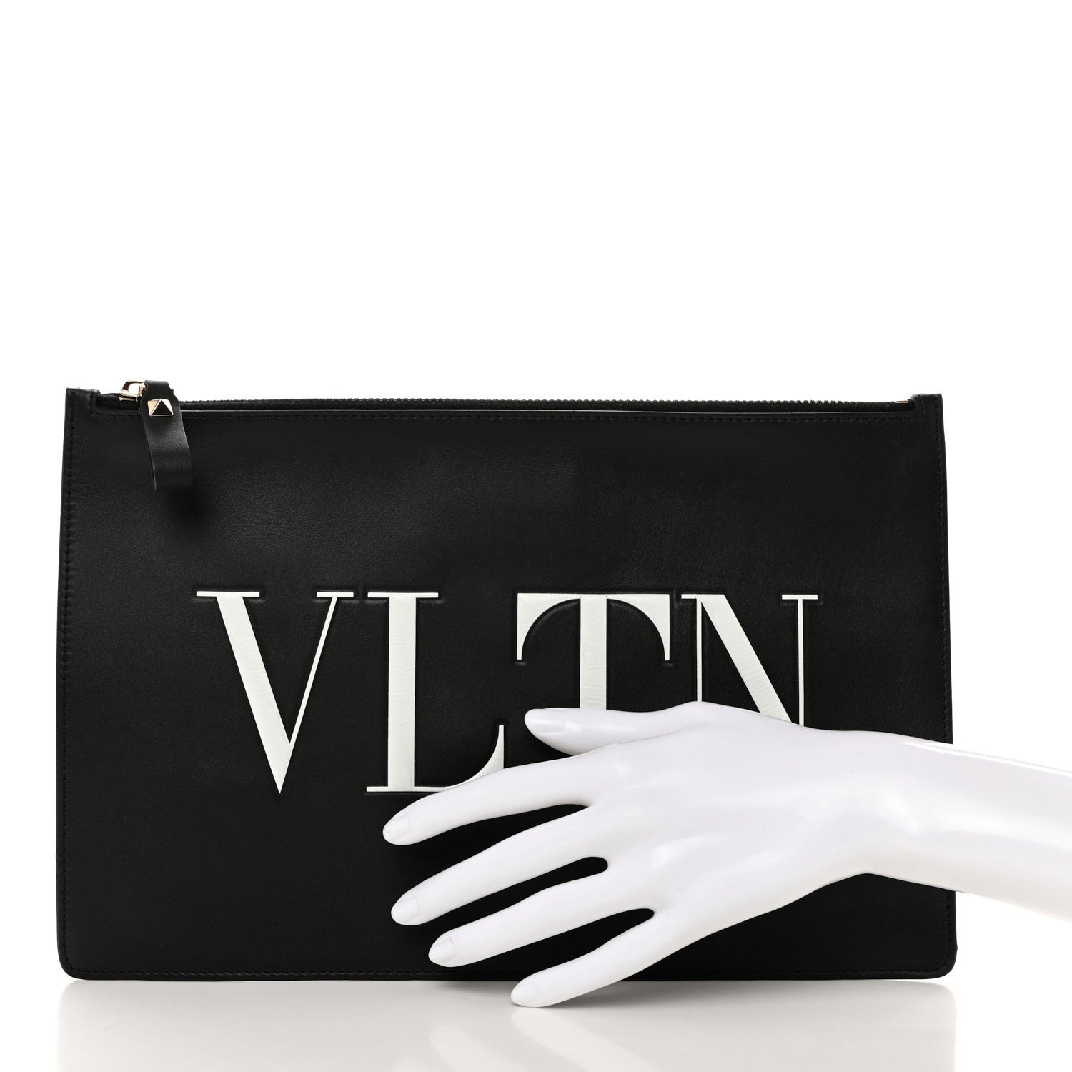 Valentino Garavani Calfskin VLTN Large Flat Zip Pouch Black 2 of 8