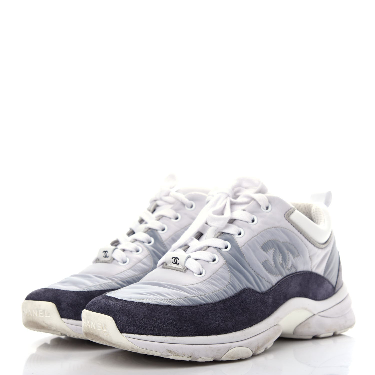 Chanel Nylon Calfskin Suede CC Sneakers 37 Grey 3 of 11