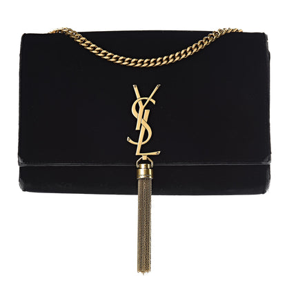 Saint Laurent Velvet Medium Monogram Kate Tassel Shoulder Bag Black 1 of 15