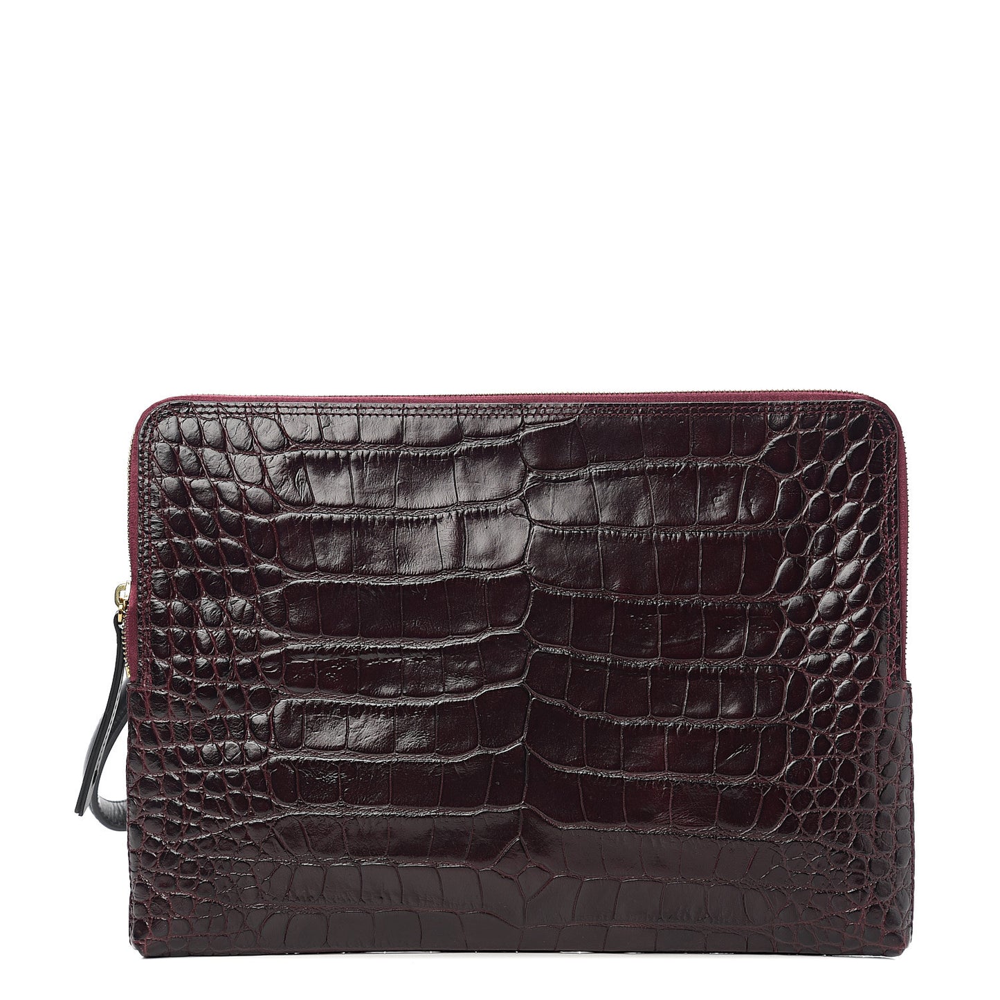 Calfskin Crocodile Embossed Clutch Burgundy