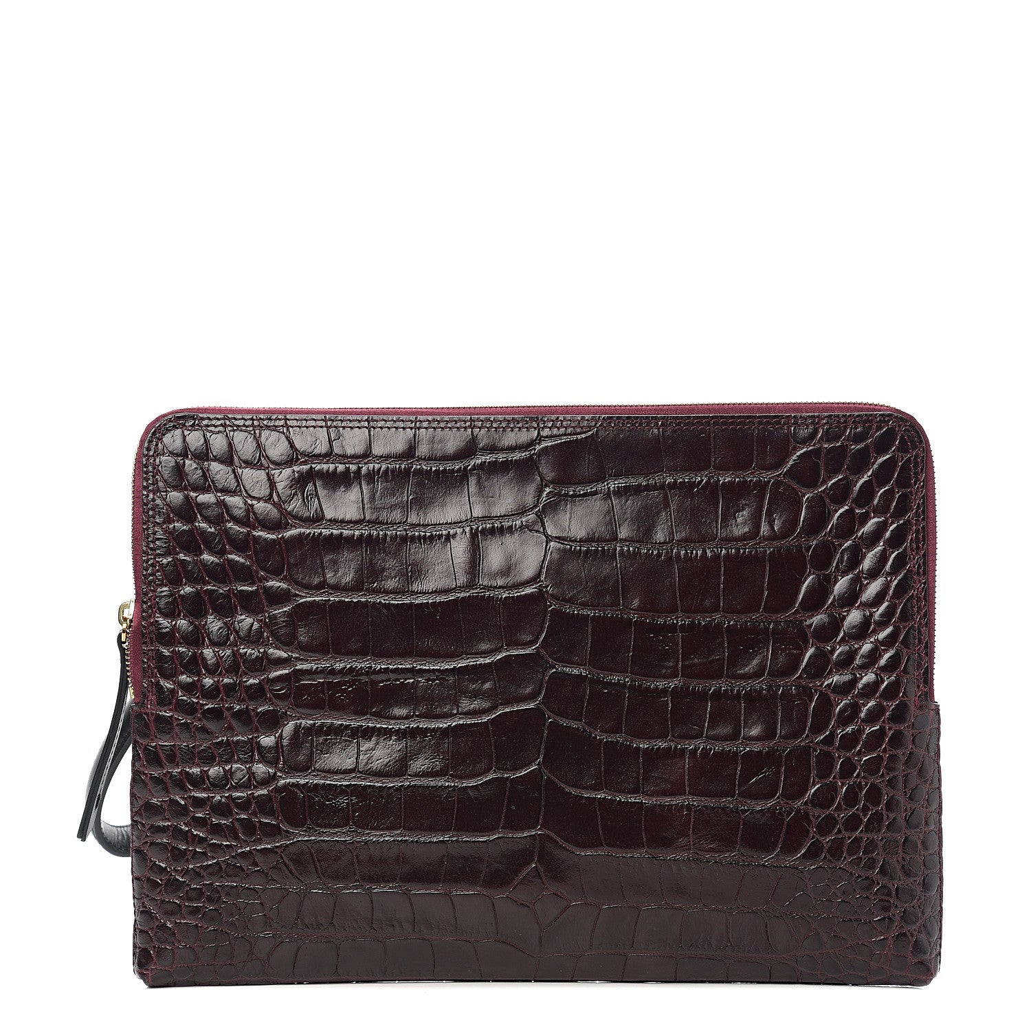 Lanvin Calfskin Crocodile Embossed Clutch Burgundy 1 of 6