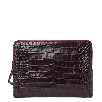 Lanvin Calfskin Crocodile Embossed Clutch Burgundy 1 of 6