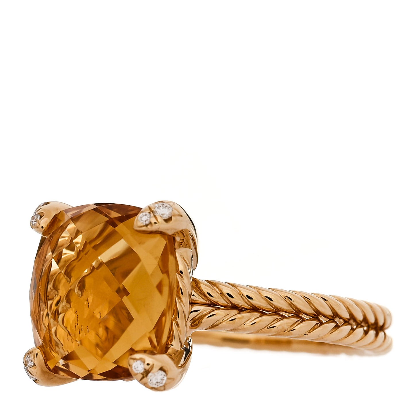 18K Yellow Gold Diamond Citrine 11mm Chatelaine Ring 50 5.5