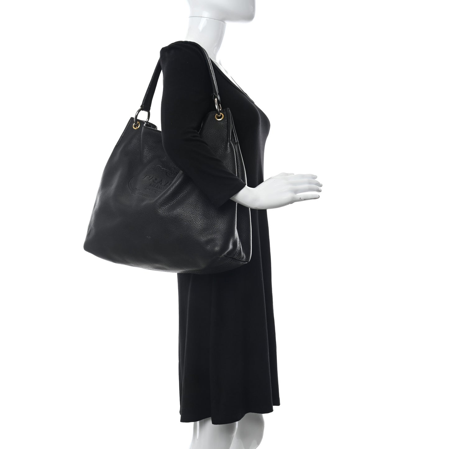 Vitello Daino Embossed Logo Hobo Black
