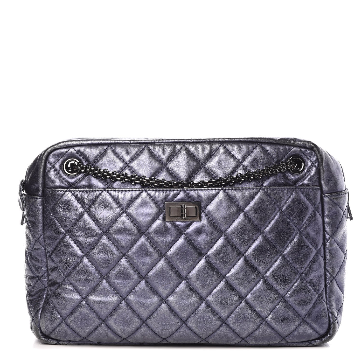 Chanel Metallic Aged Calfskin Quilted Large Reissue Camera Case Silver 1 of 15