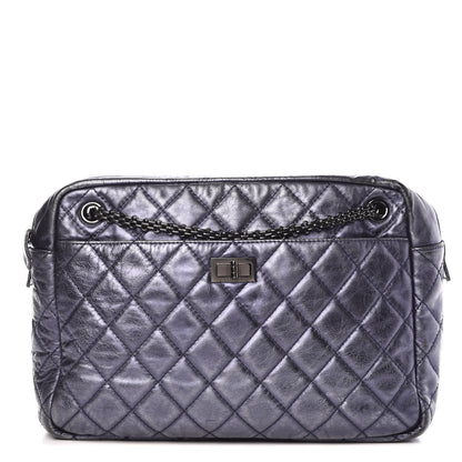 Chanel Metallic Aged Calfskin Quilted Large Reissue Camera Case Silver 1 of 15