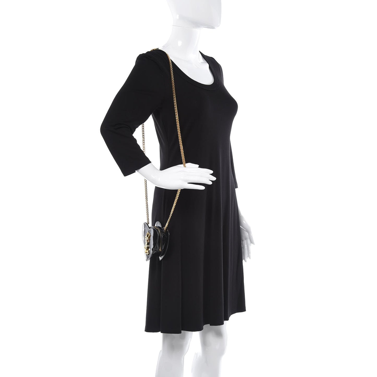 Patent Small Love Heart Chain Bag Black