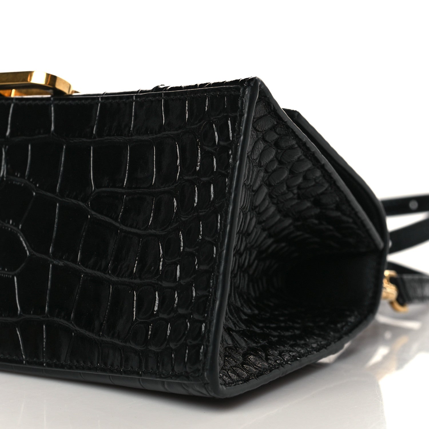 Balenciaga Shiny Calfskin Crocodile Embossed Small Hourglass Top Handle Bag Black 10 of 10