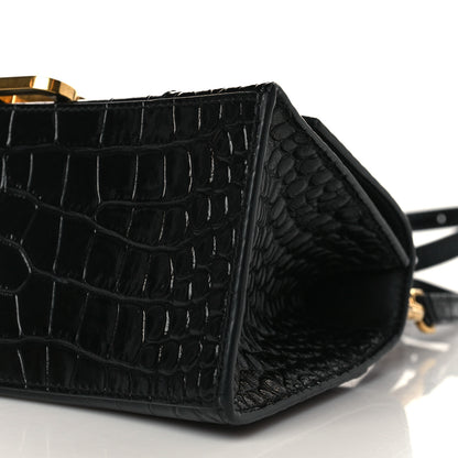 Balenciaga Shiny Calfskin Crocodile Embossed Small Hourglass Top Handle Bag Black 10 of 10