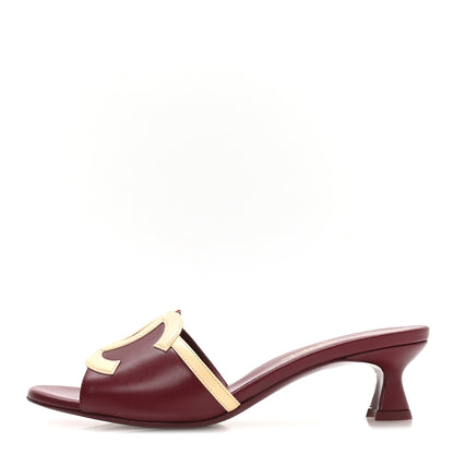 Chanel Lambskin CC Cutout Mules 38.5 Burgundy Beige 1 of 9