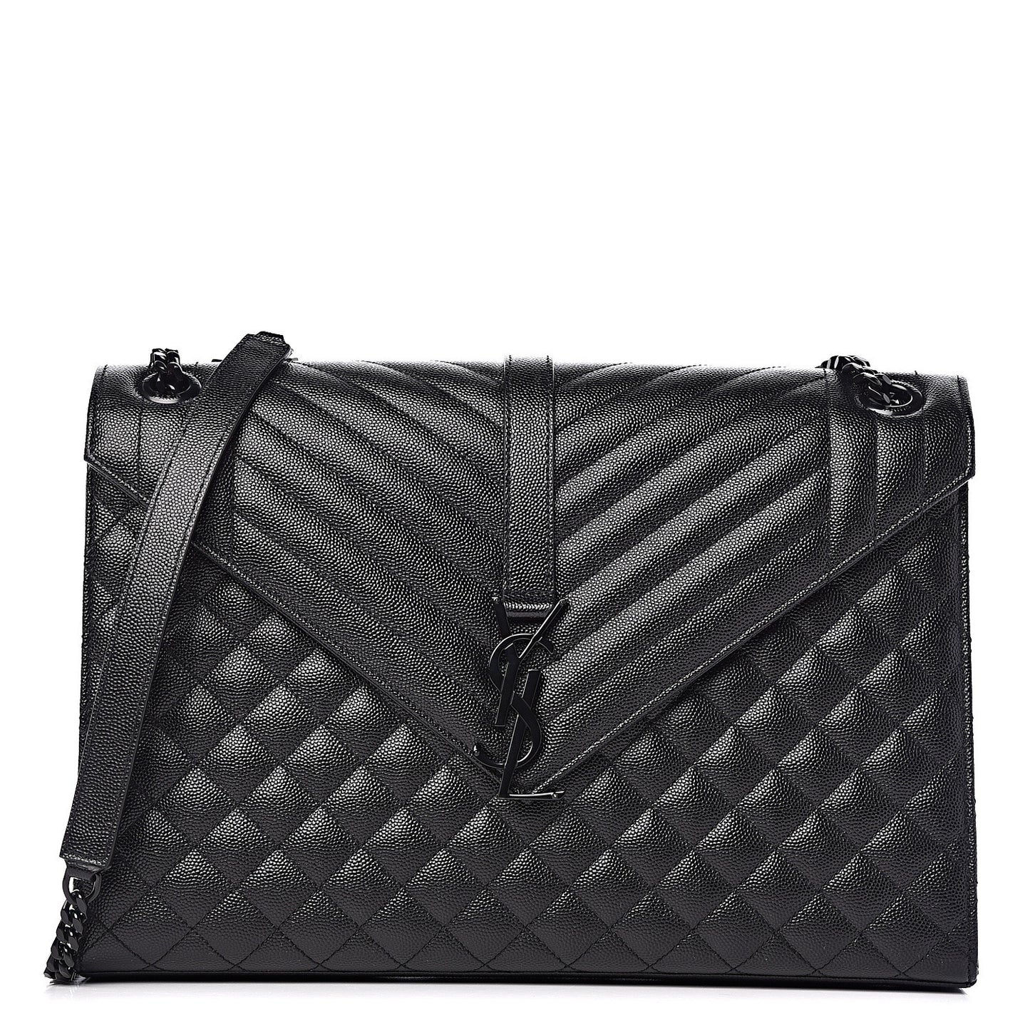 Grain De Poudre Textured Mixed Matelasse Large Triquilt Monogram Monochrome Satchel Black