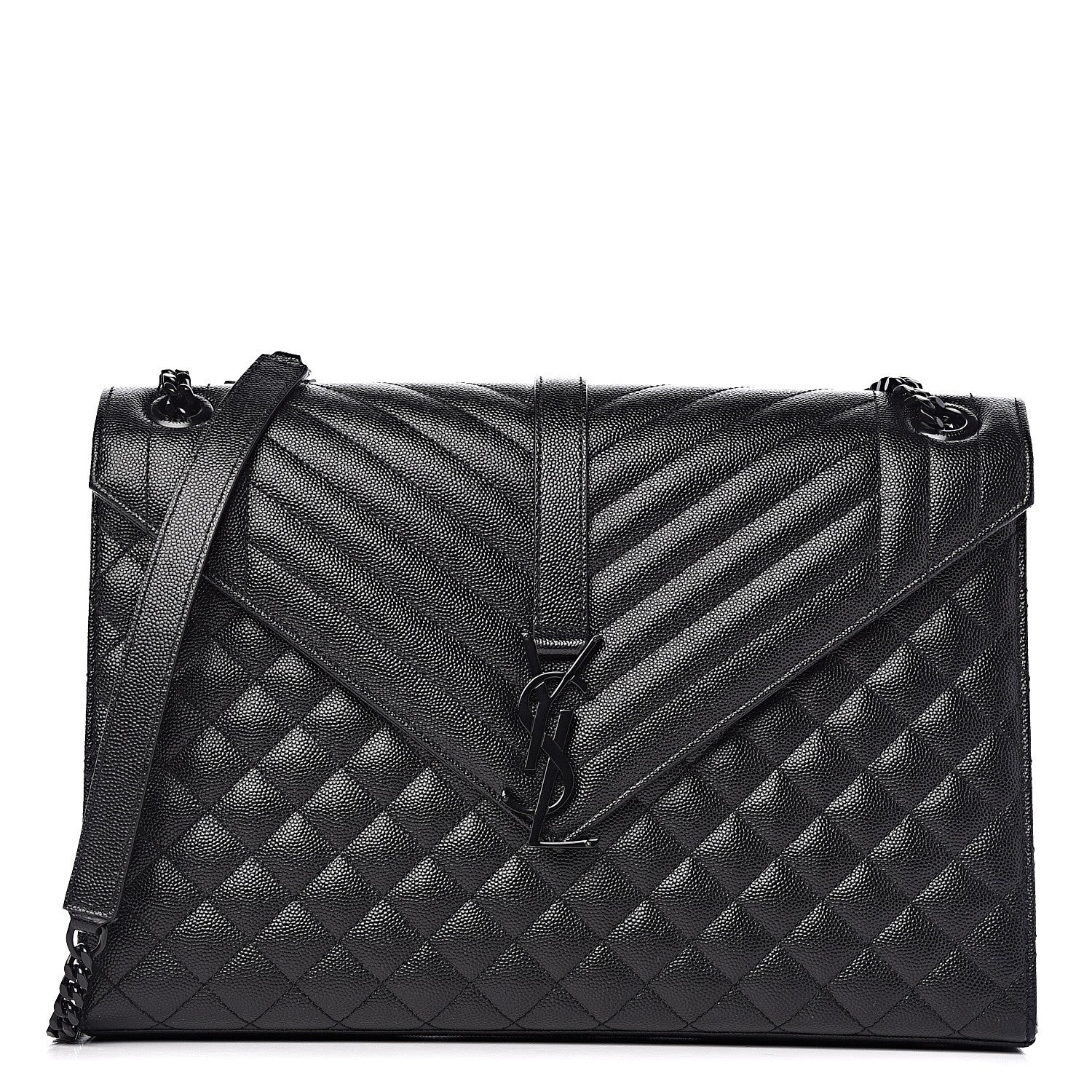 Saint Laurent Grain De Poudre Textured Mixed Matelasse Large Triquilt Monogram Monochrome Satchel Black 1 of 11