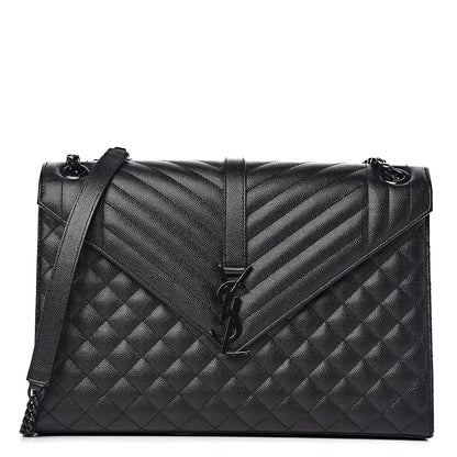 Saint Laurent Grain De Poudre Textured Mixed Matelasse Large Triquilt Monogram Monochrome Satchel Black 1 of 11