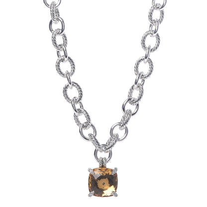 David Yurman Sterling Silver Diamond Champagne Citrine 20mm Oval Chain Chatelaine Pendant Necklace 1 of 6