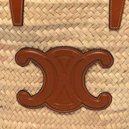 Celine Raffia Calfskin Triomphe Medium Panier Tan 7 of 9