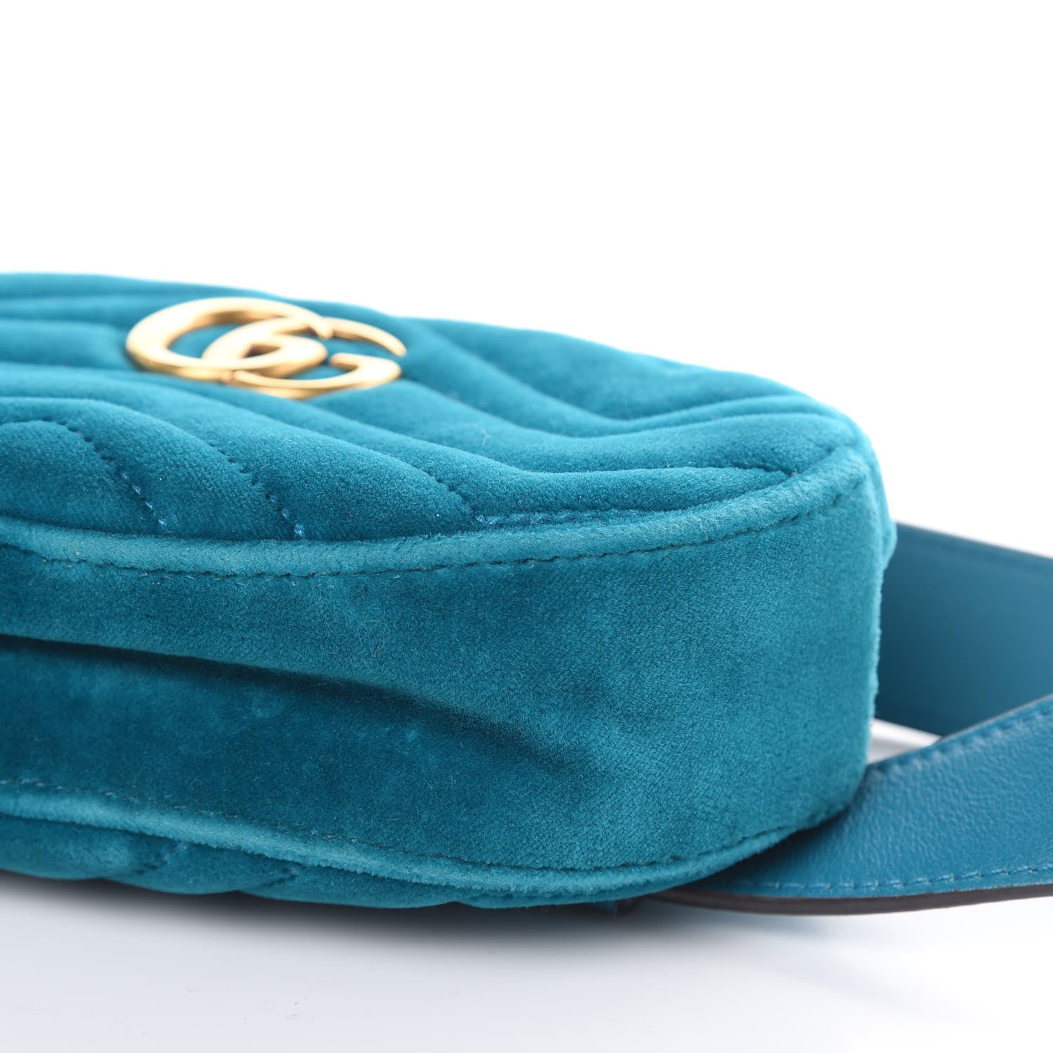 Gucci Velvet Matelasse GG Marmont Belt Bag 85 34 Pavone Cyan 9 of 13