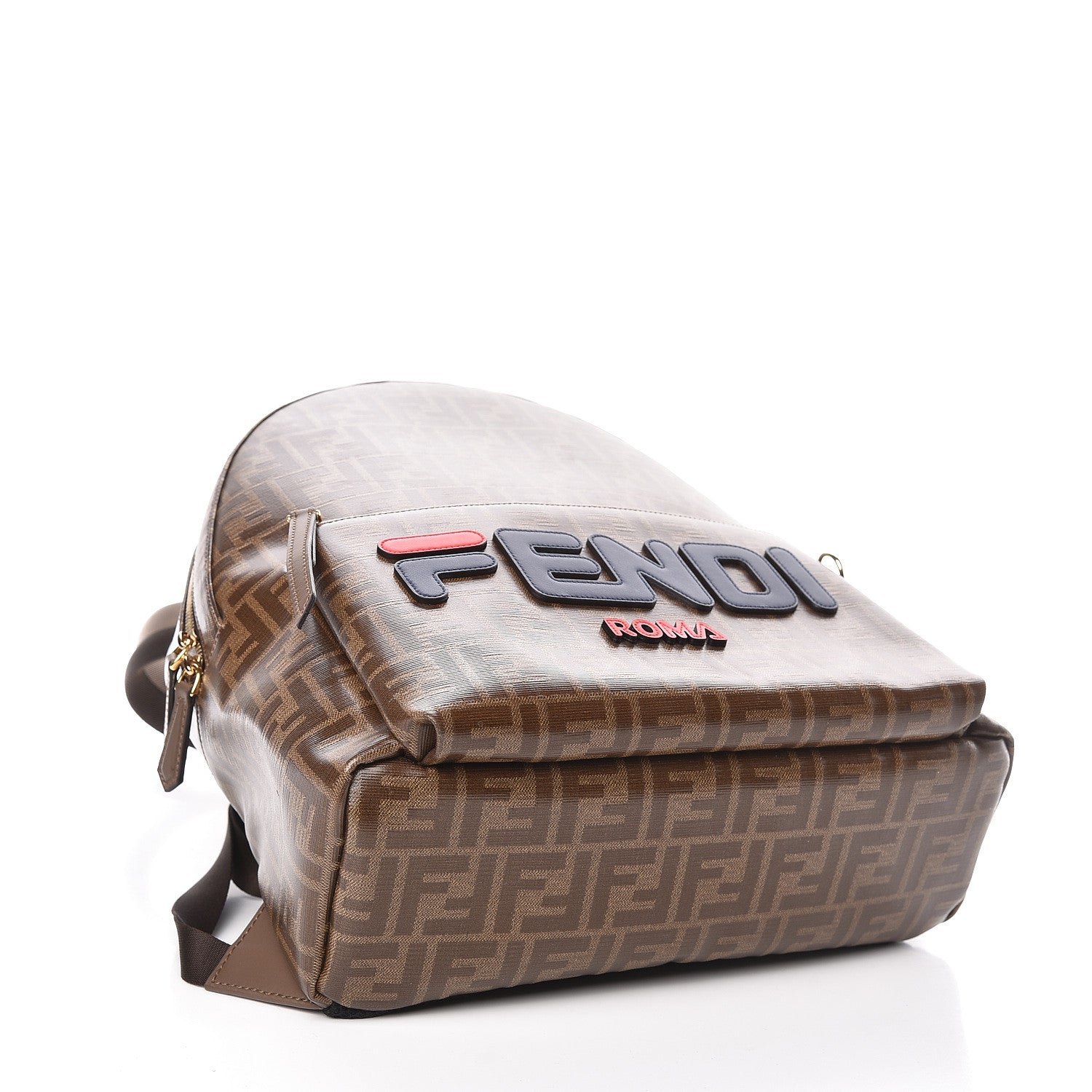 Fendi X FILA Glazed Fabric Vitello Century FF 1974 Mania Pouch Pocket Backpack Mogano Panna Blueberry 4 of 10