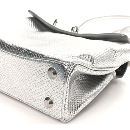 Balenciaga Metallic Calfskin Snakeskin Embossed Mini Rodeo Top Handle Handbag Silver 8 of 8