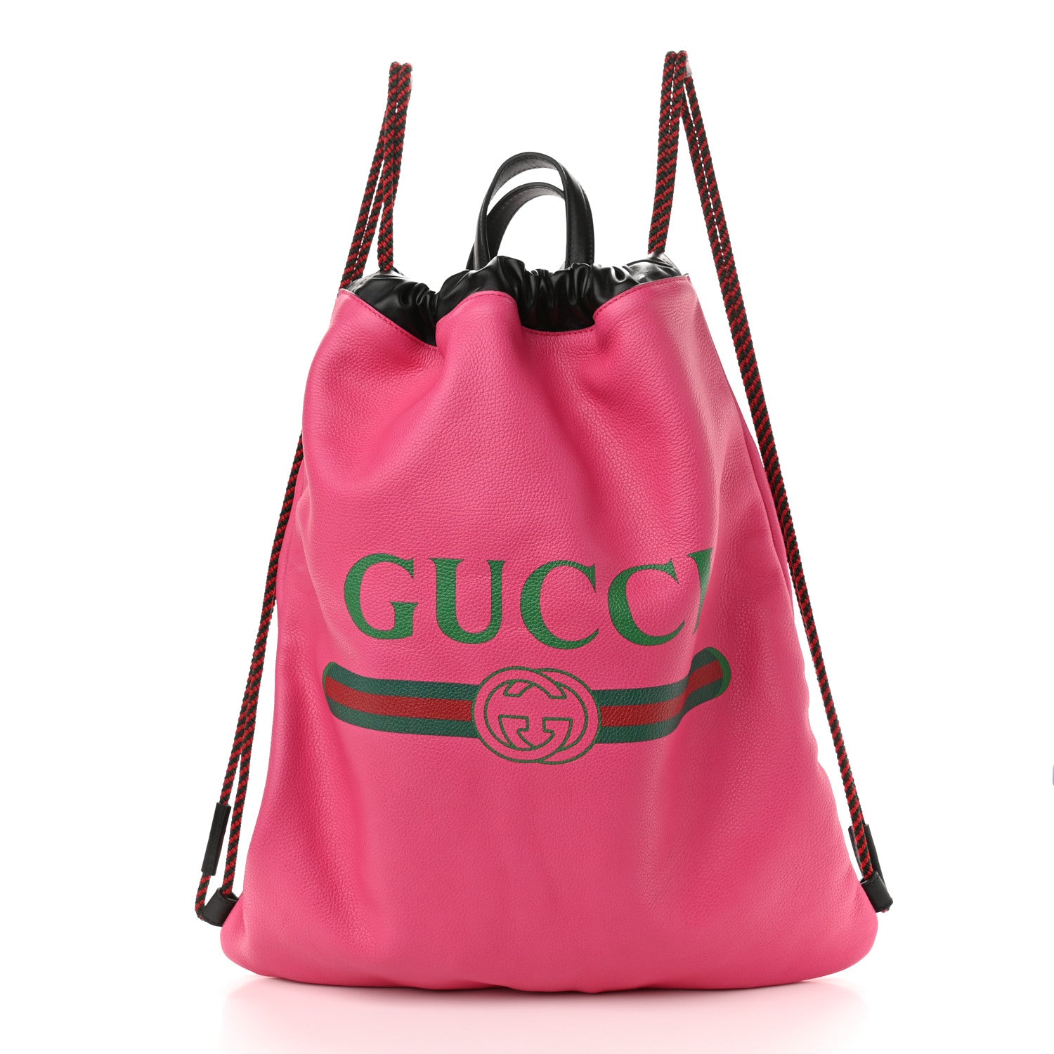 Gucci Grained Calfskin Logo Drawstring Backpack Box Pink Green Black 3 of 11