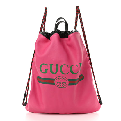 Gucci Grained Calfskin Logo Drawstring Backpack Box Pink Green Black 3 of 11