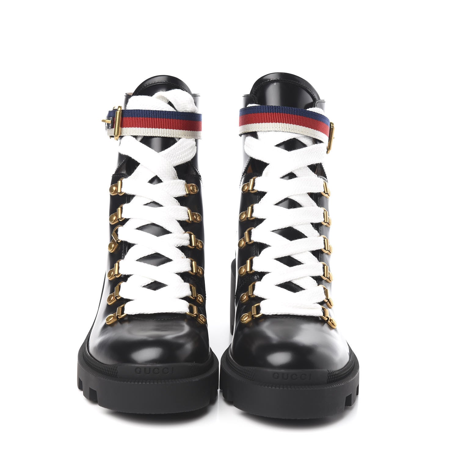 Gucci Calfskin Sylvie Web Womens Lace Up Combat Boots 38 Black 2 of 10