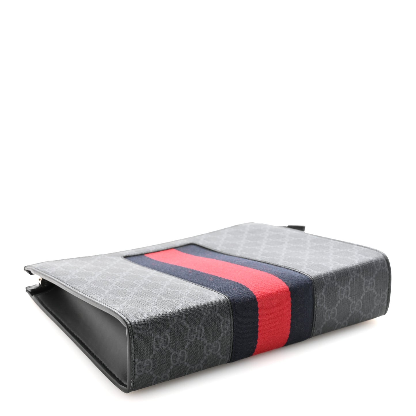 GG Supreme Monogram Selleria Calfskin Web New Web Cosmetic Case Black