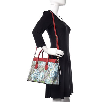 Gucci GG Supreme Monogram Blooms Medium Zip Top Tote Beige Blue Navy Hibiscus Red 2 of 22