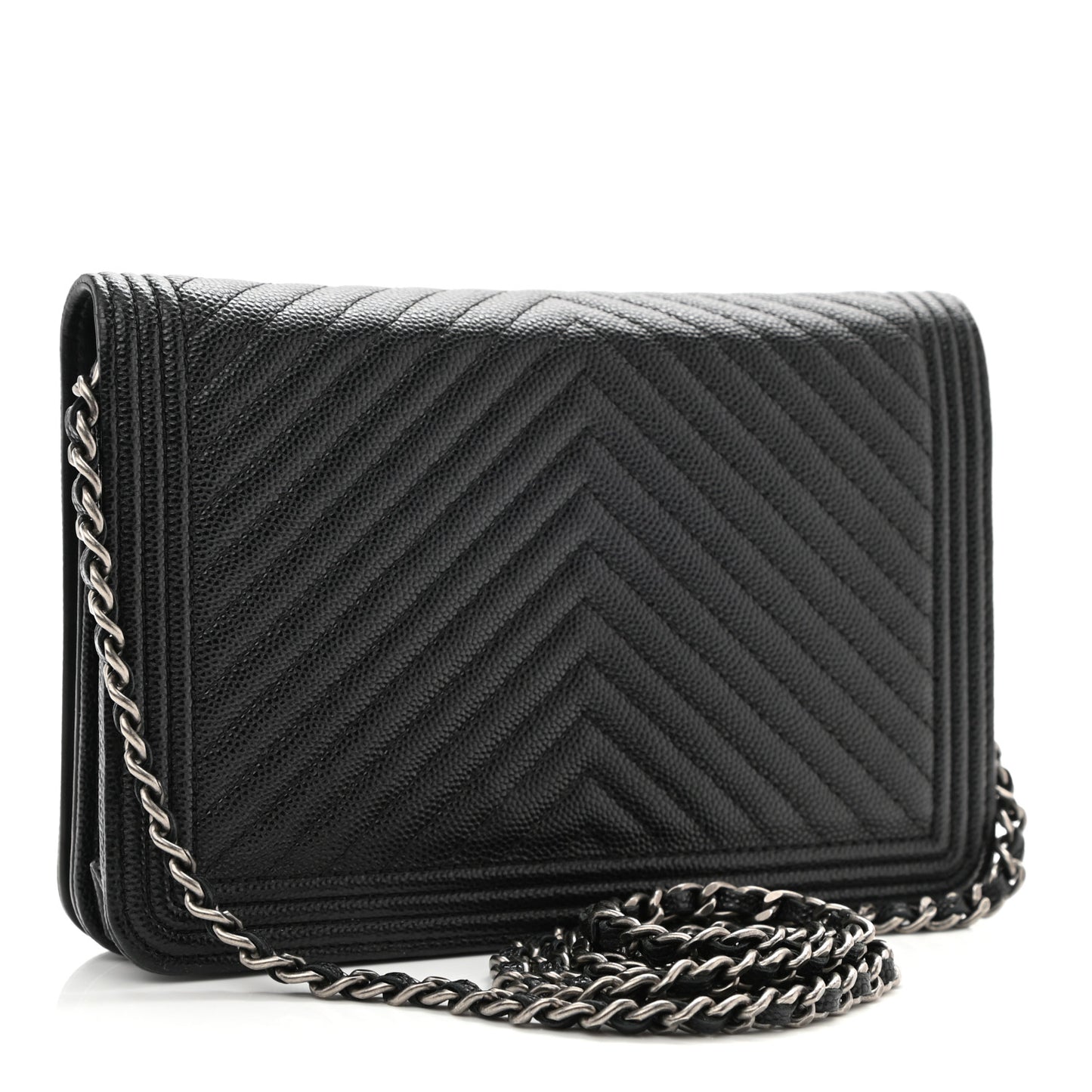 Caviar Chevron Quilted Boy Wallet On Chain WOC Black