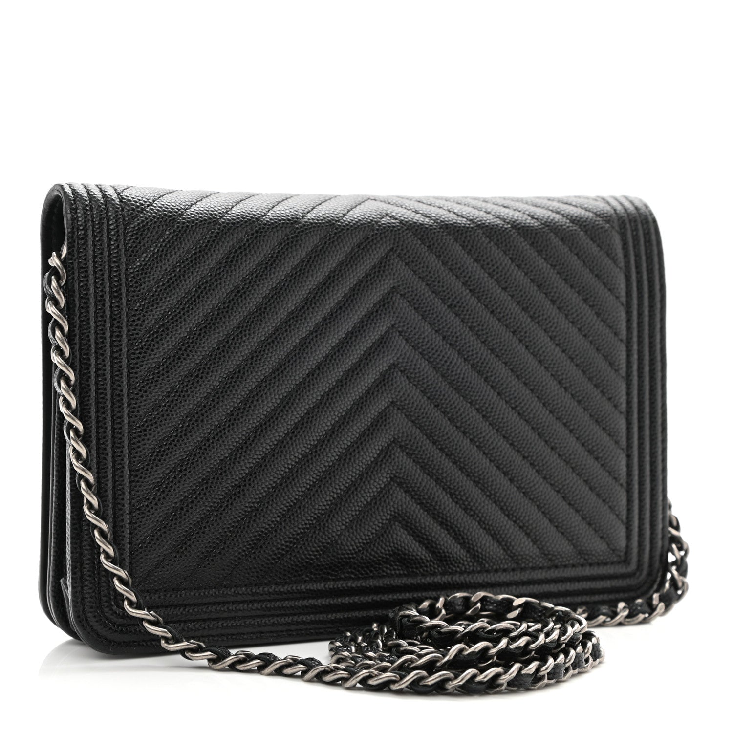 Chanel Caviar Chevron Quilted Boy Wallet On Chain WOC Black 3 of 12