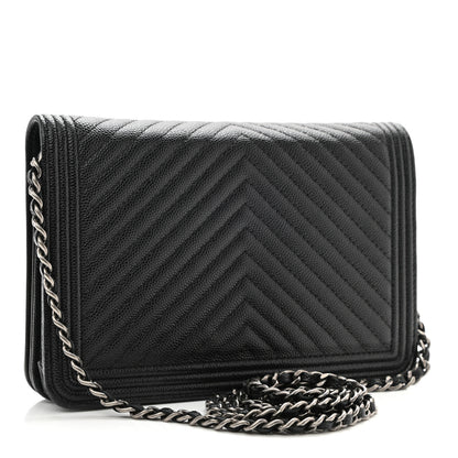 Chanel Caviar Chevron Quilted Boy Wallet On Chain WOC Black 3 of 12