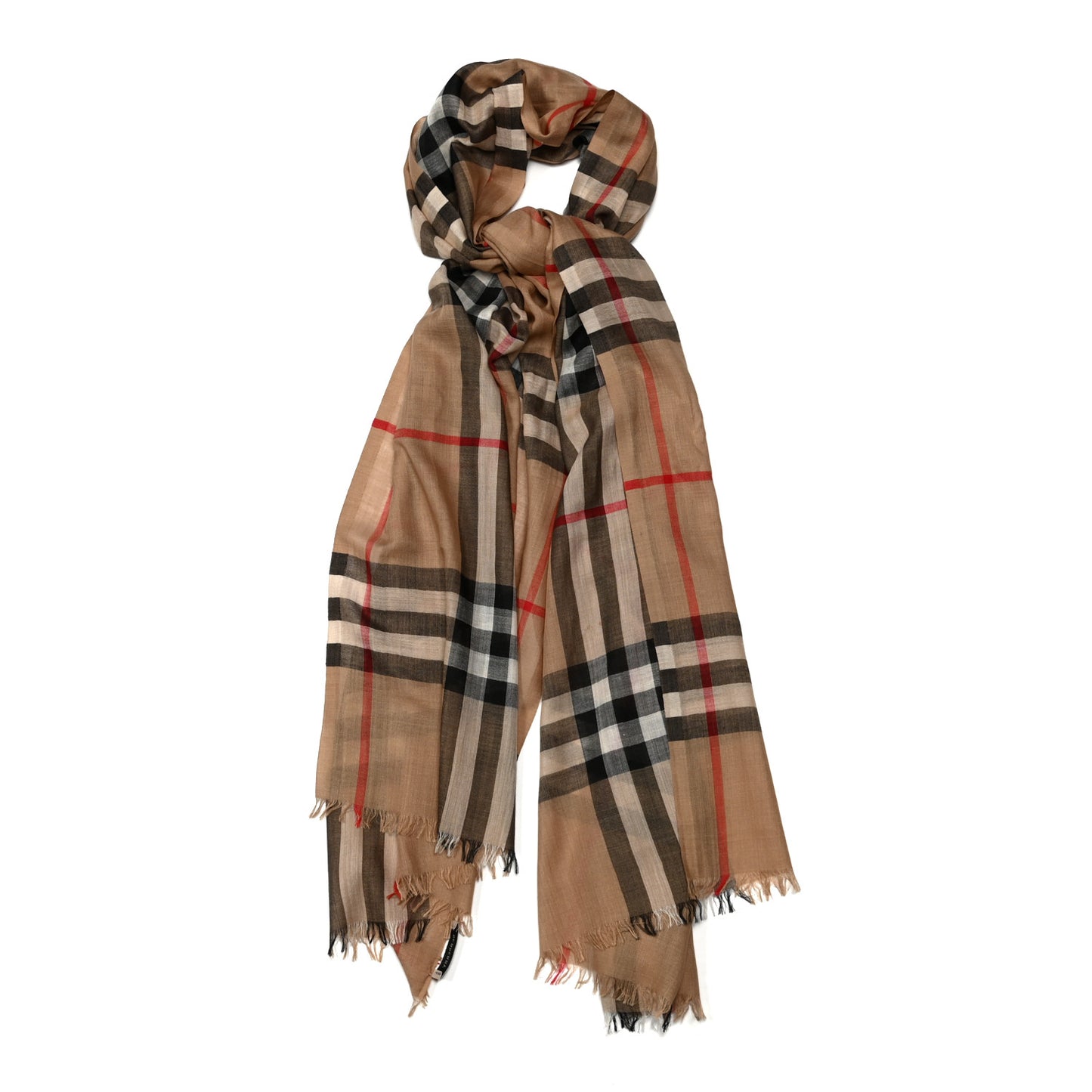 Wool House Check Lightweight Scarf Camel