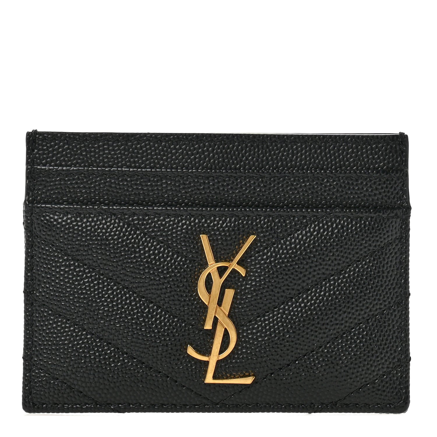 Saint Laurent Grain De Poudre Matelasse Chevron Monogram Credit Card Case Black 1 of 7