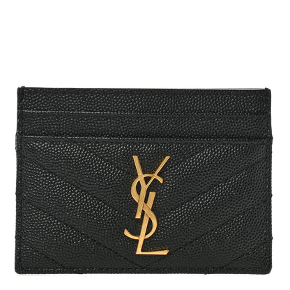 Saint Laurent Grain De Poudre Matelasse Chevron Monogram Credit Card Case Black 1 of 7