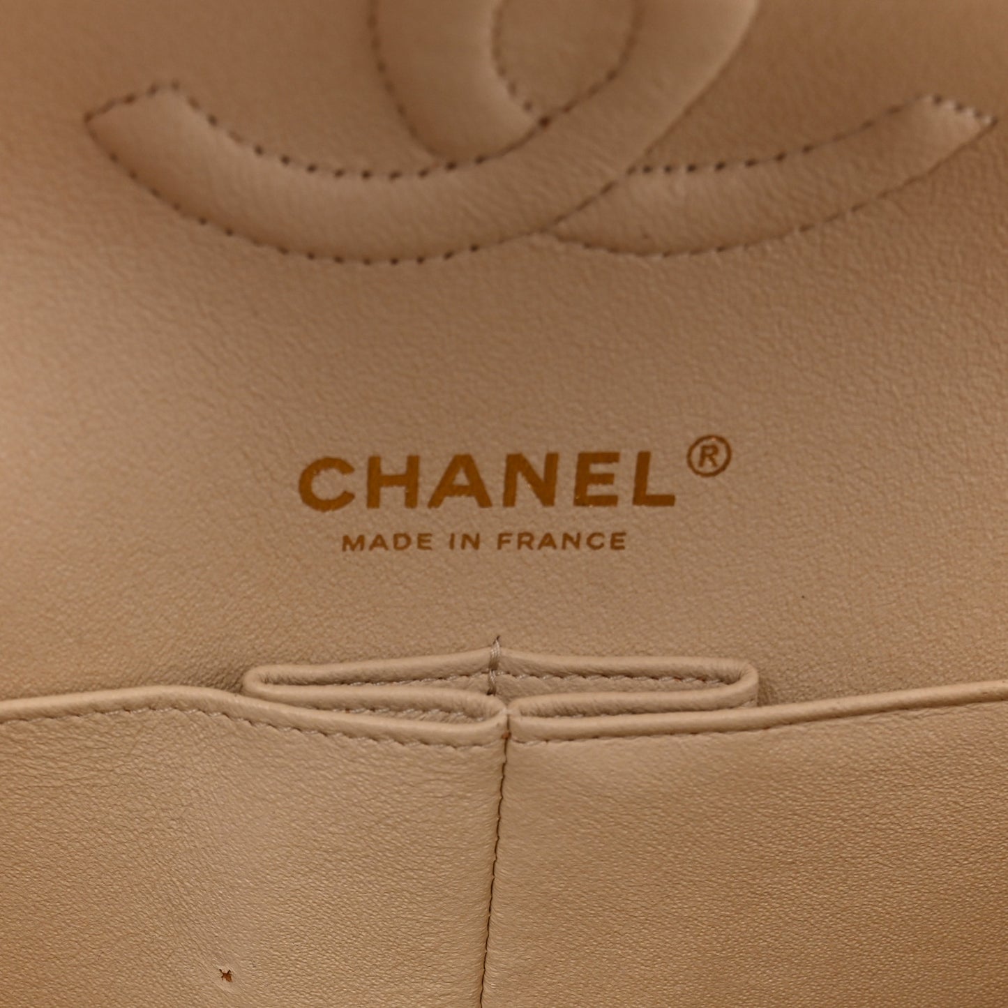 Caviar Quilted Medium Double Flap Light Beige