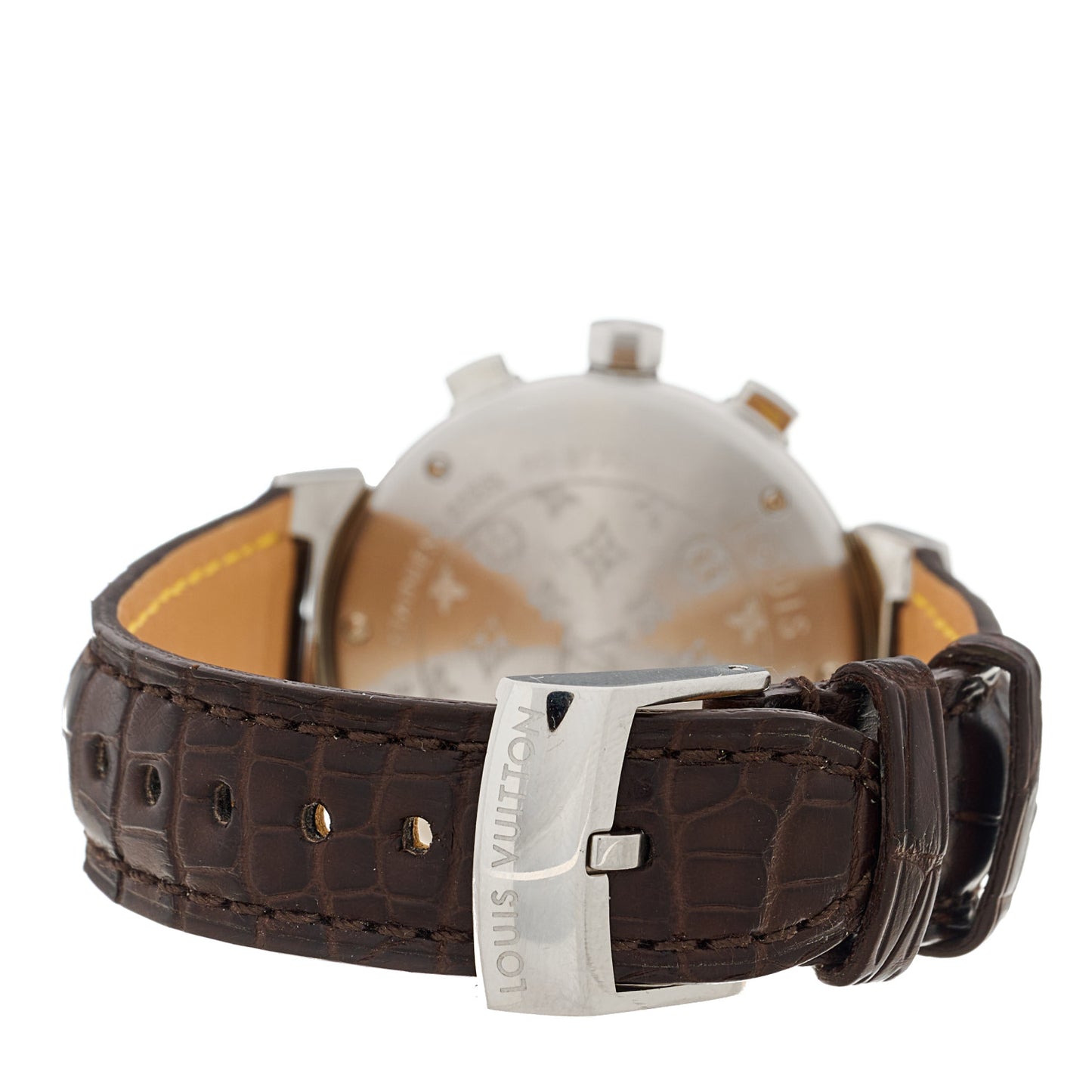 Stainless Steel Alligator 34mm Tambour Chronograph Quartz Watch Brown
