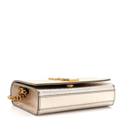Saint Laurent Metallic Calfskin Small Classic Monogram Kate Satchel Platine 7 of 29