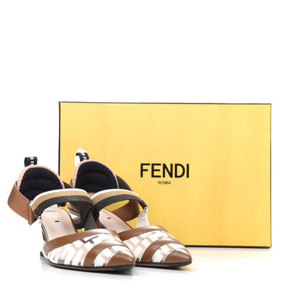 Fendi PVC Vitello FF Colibri 55mm Slingback Pumps 37.5 Transparent White Cuoio Avana 10 of 10