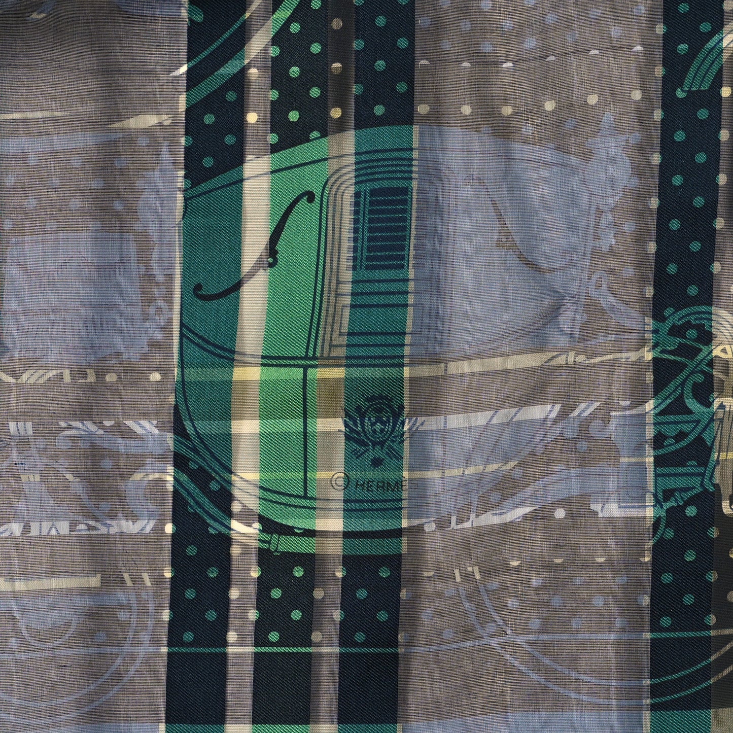 Silk Madras Ex Libris Bandana Scarf 55 Vert Bleu Multicolor