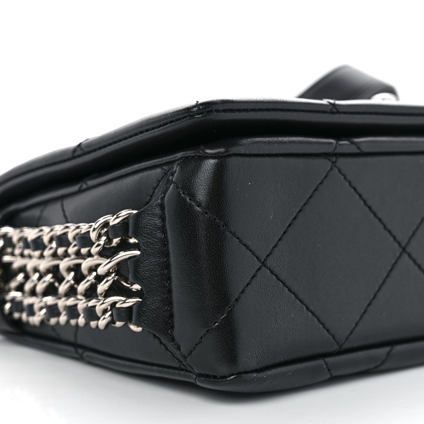 Lambskin Quilted Small Chain Rows Flap Black